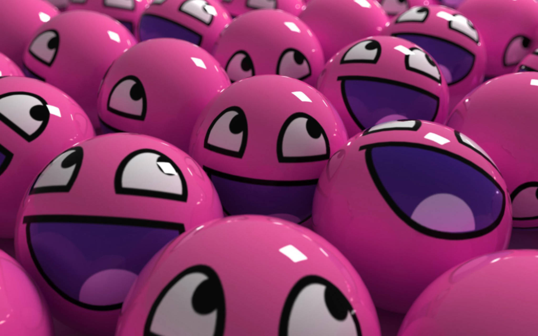 Cute Pink Happy Balls, glossy pink spherical characters, wide eyes, Full HD Desktop Wallpaper
