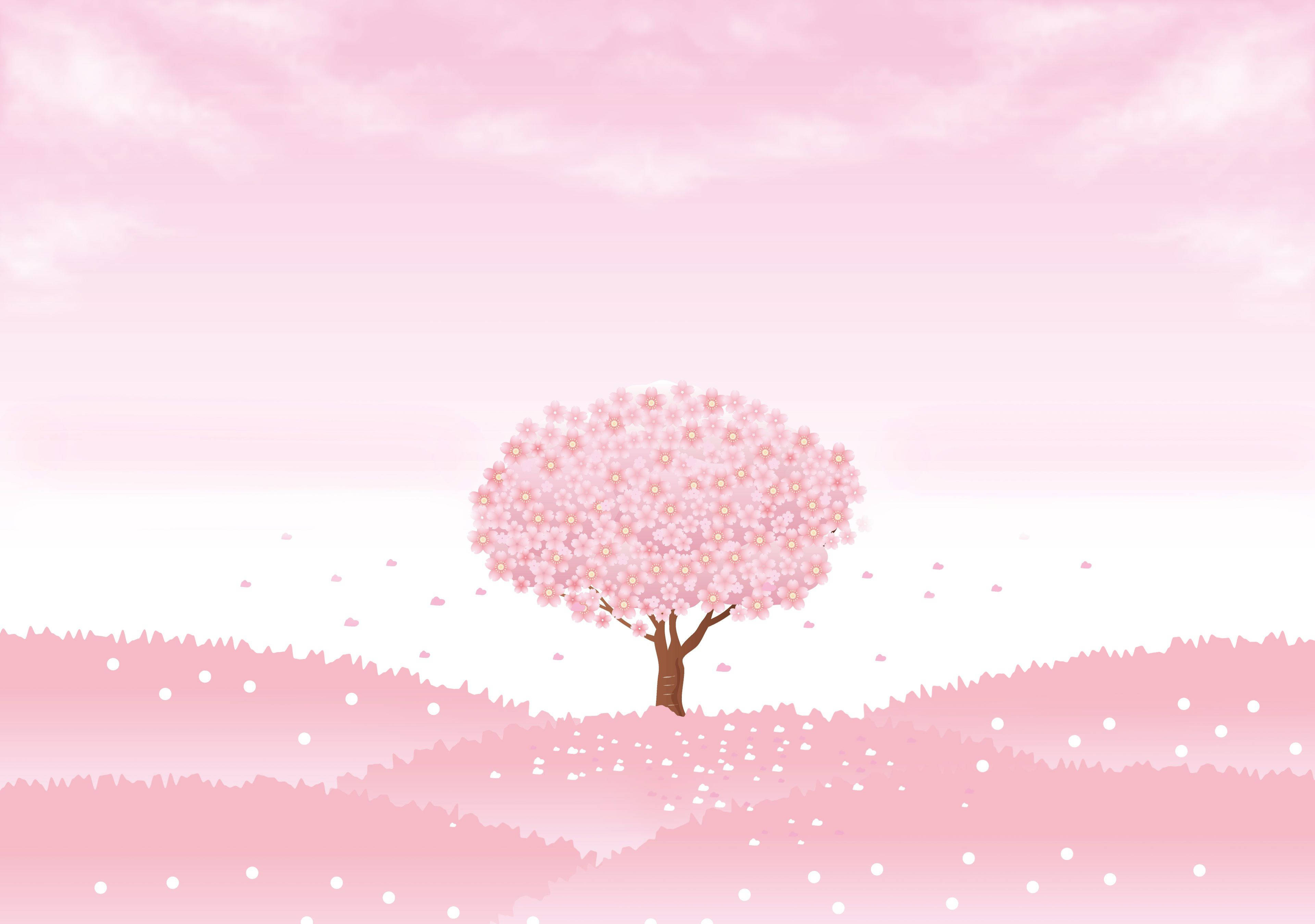 cute pink spring tree, cherry blossom tree, soft pink field, 4K Desktop Wallpaper