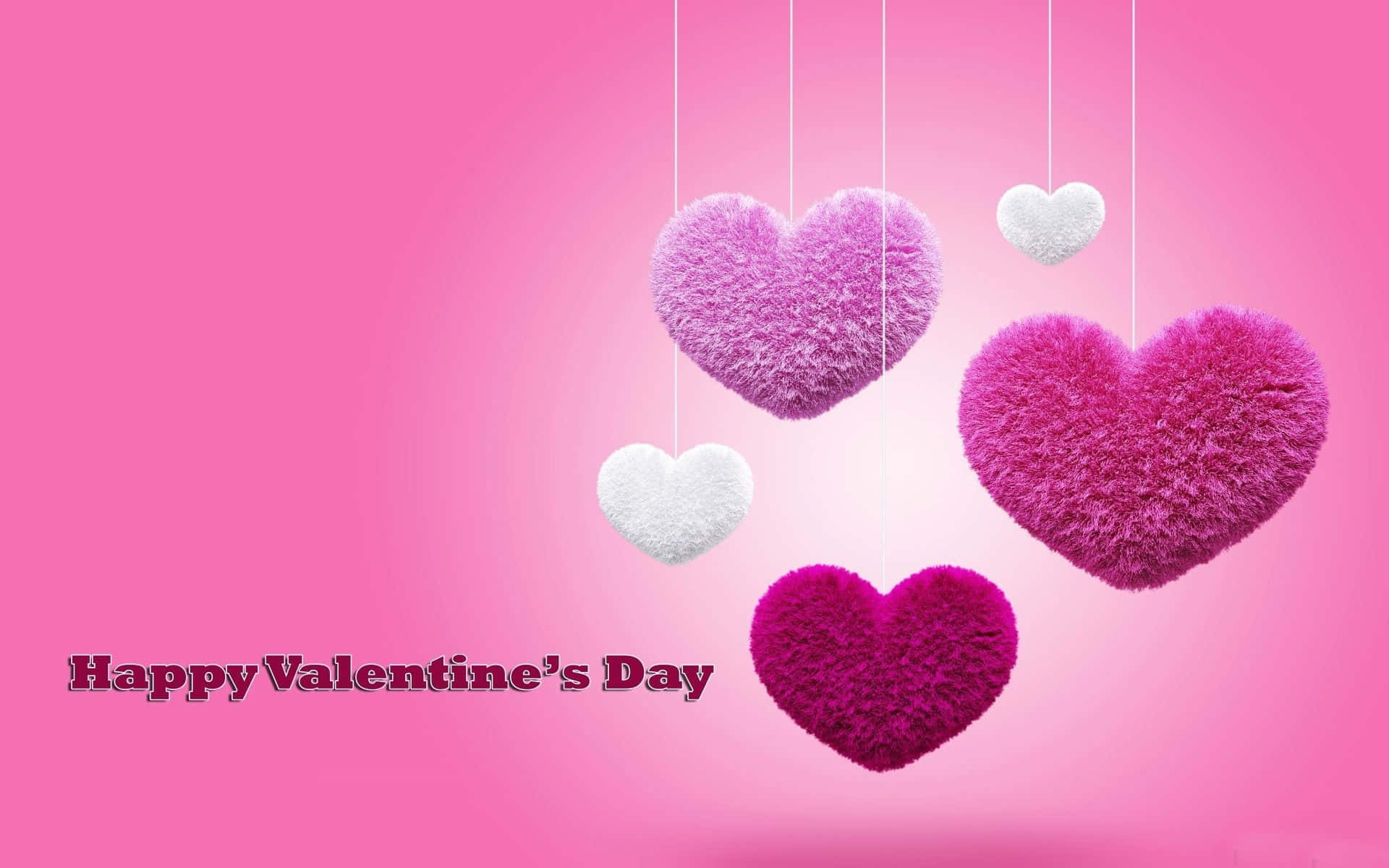 Pink Valentine Day, fuzzy textured hearts, pink and white, Full HD Desktop Wallpaper