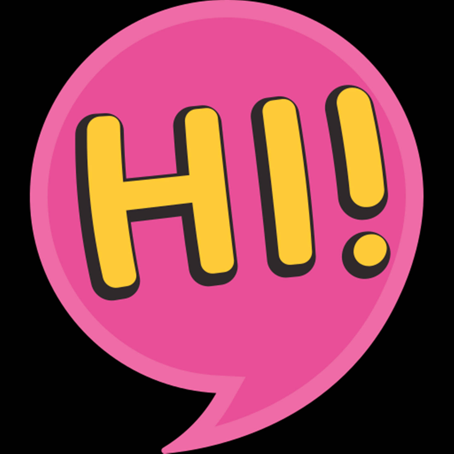 pink speech bubble, yellow hi exclamation text, black background, HD Desktop Wallpaper