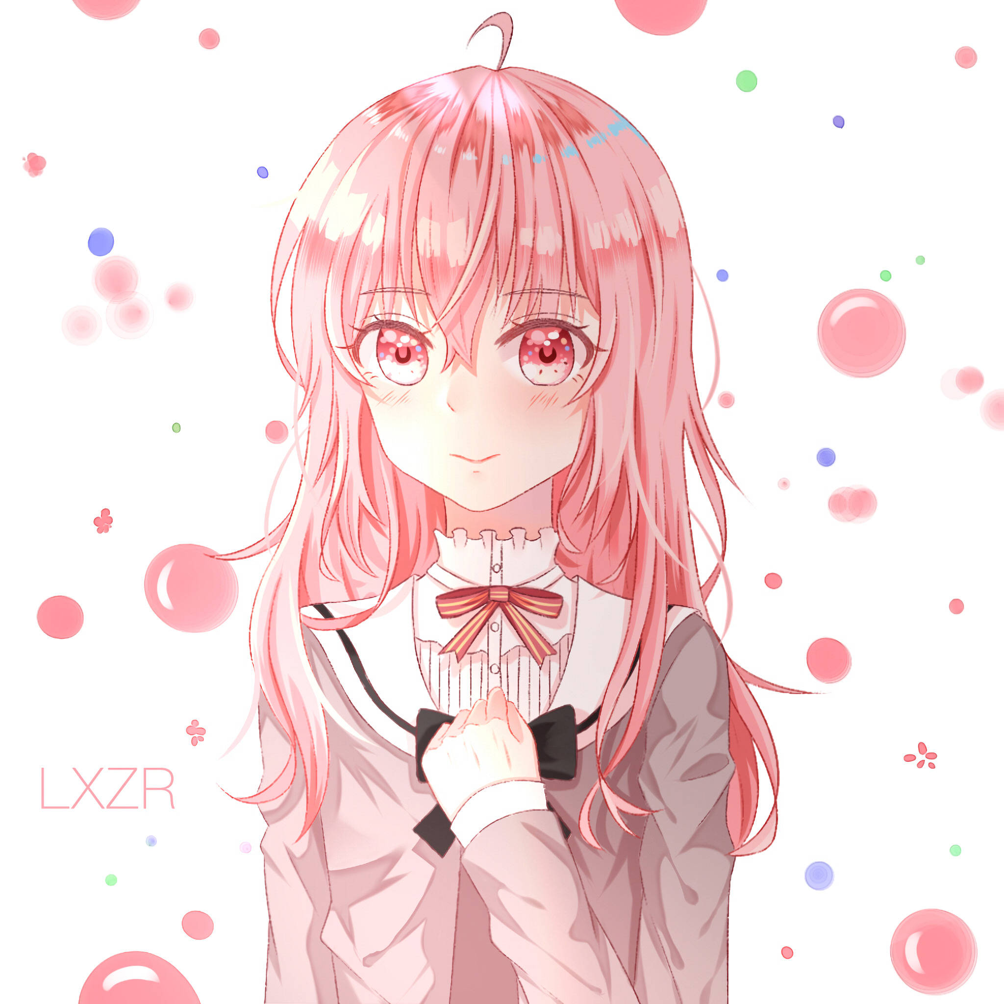 anime girl, pink hair, pink eyes, Full HD Desktop Wallpaper
