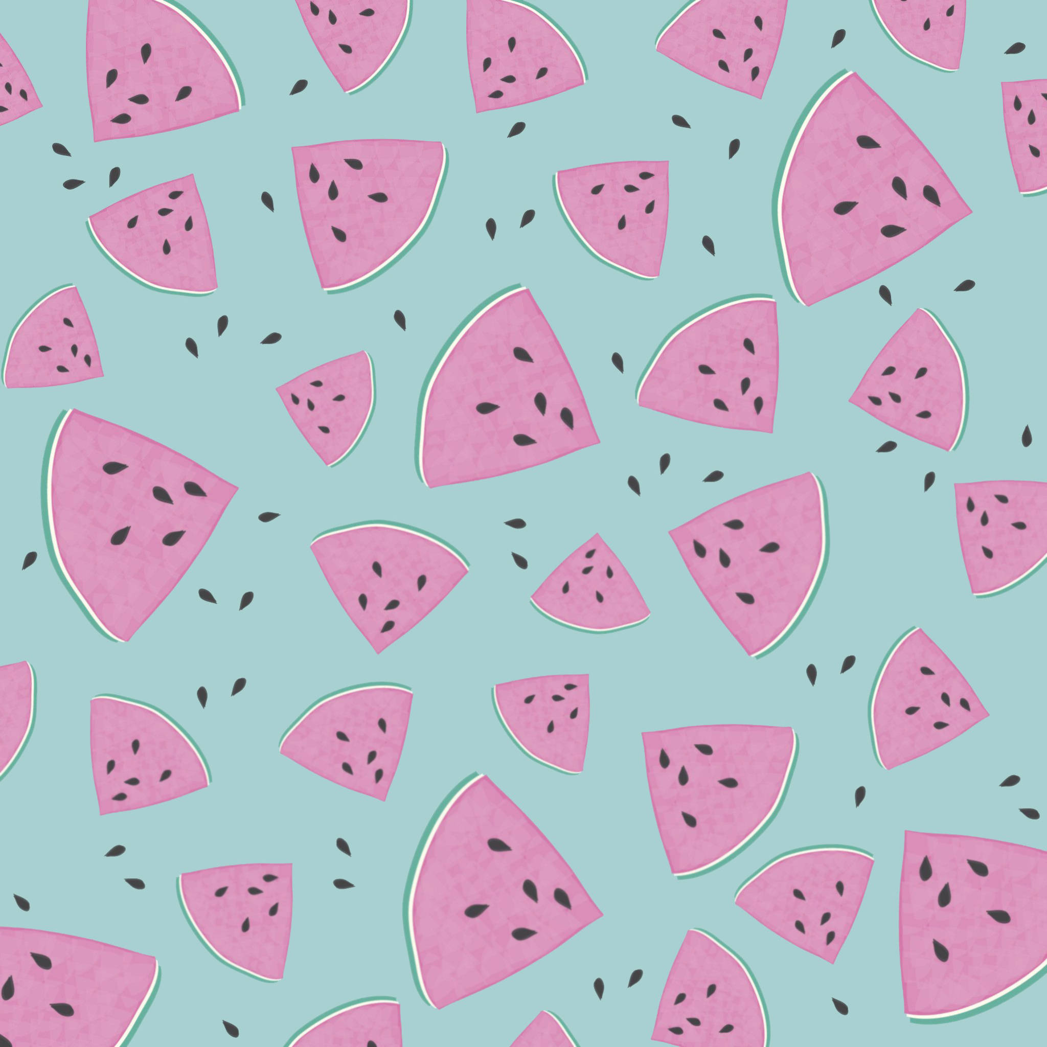Cute Pink Watermelon Pattern, pink watermelon slices, black seeds, Full HD Desktop Wallpaper