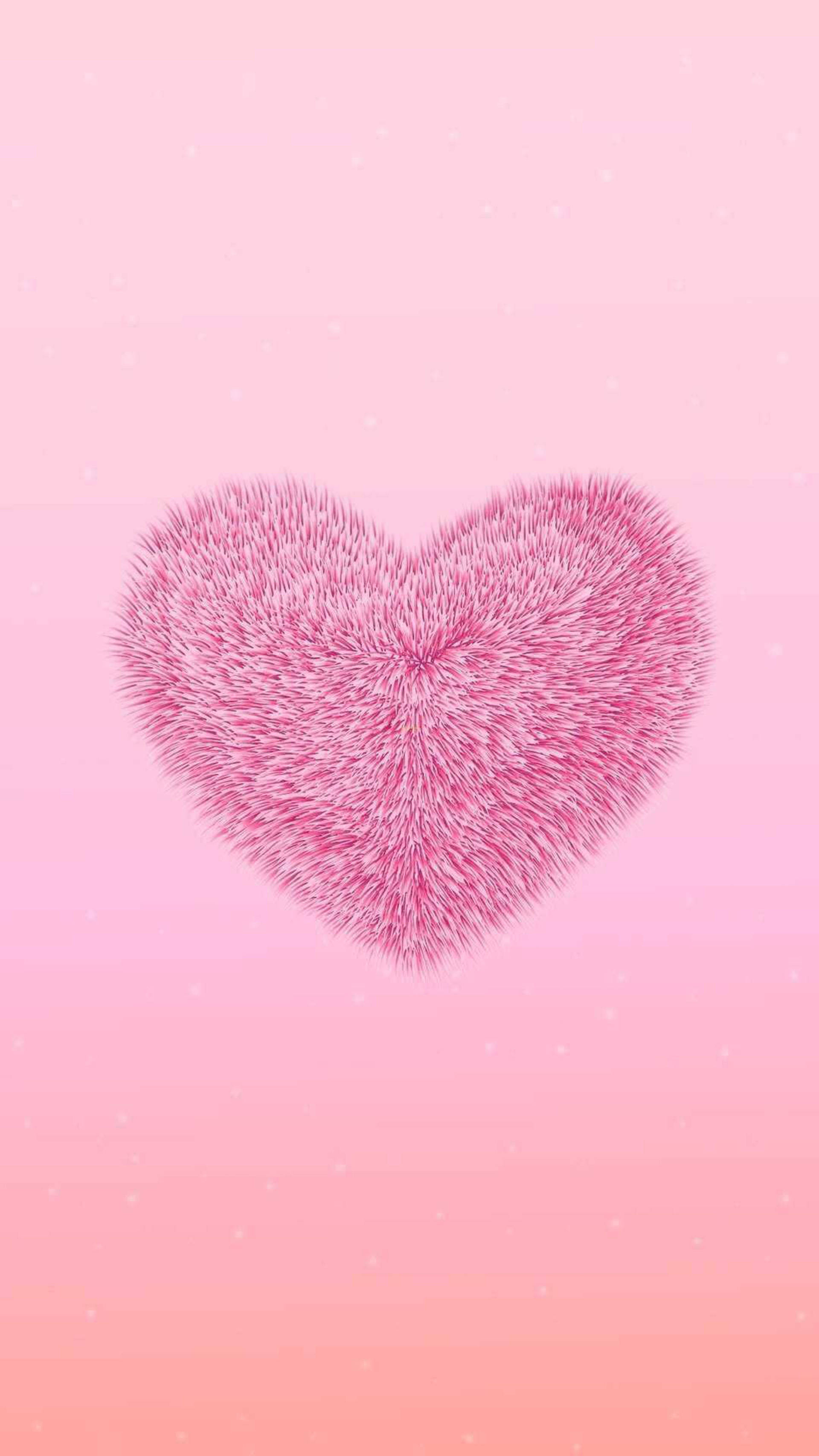 Cute Pink Fluffy Heart, fluffy pink heart, soft white spikes, 2K Phone Wallpaper
