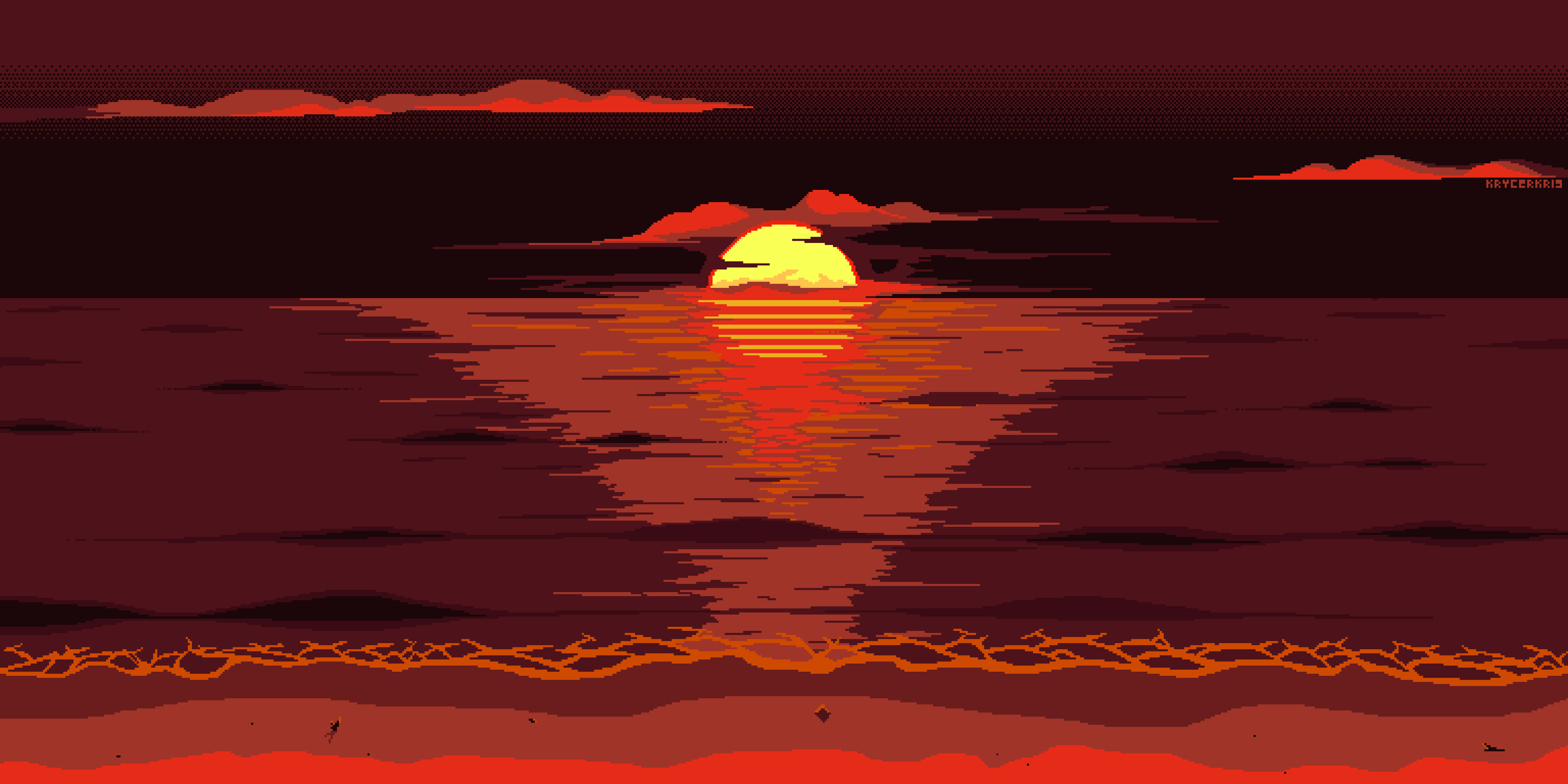 Cute Pixel Desktop, pixel-art sunset, glowing sun, 8K Desktop Wallpaper