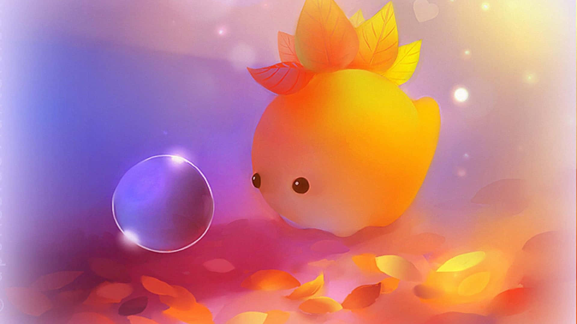 cute pixel desktop, orange creature, leafy hair, Full HD Desktop Wallpaper