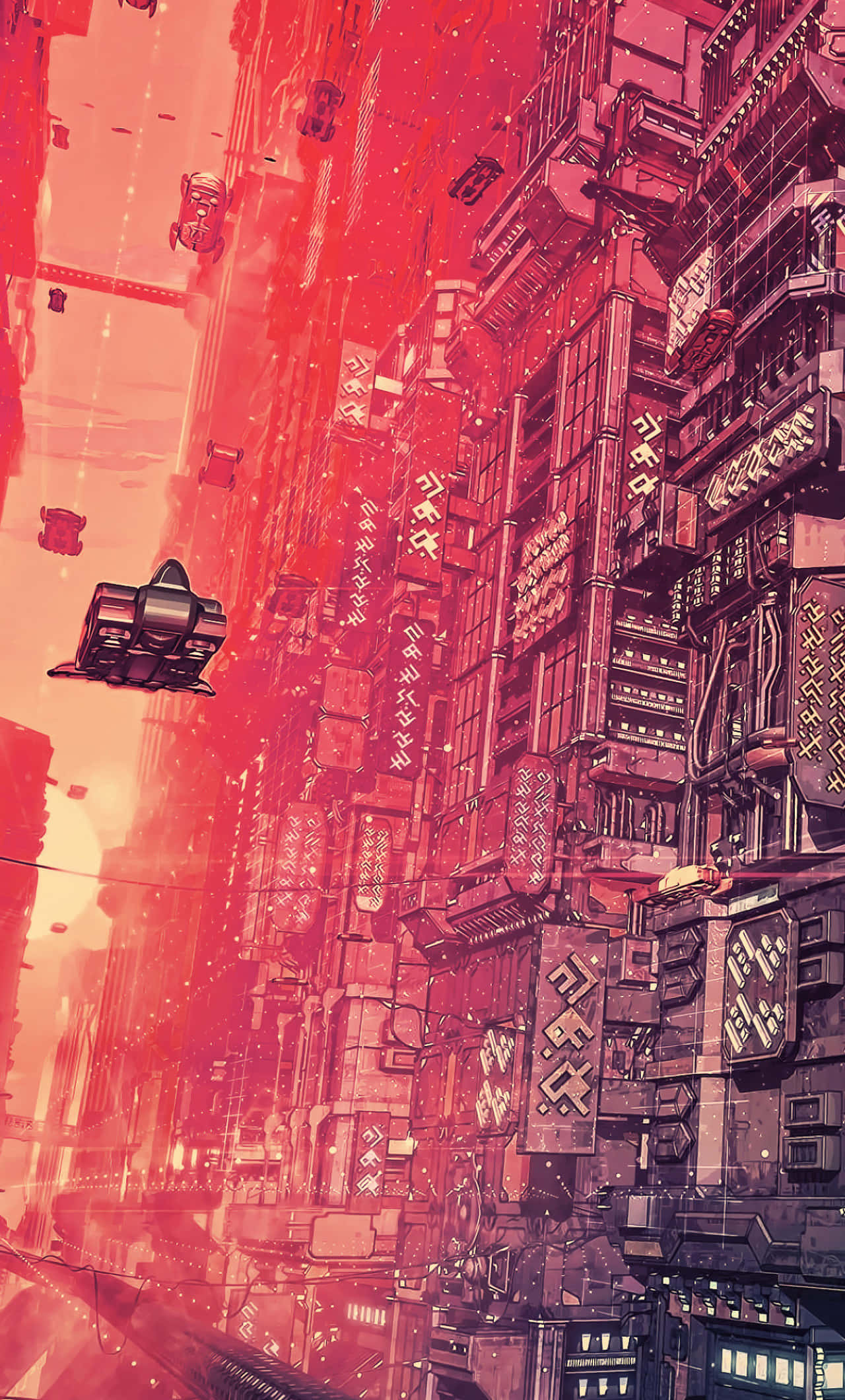 Pixel Phone, futuristic cityscape, red light, Full HD Phone Wallpaper