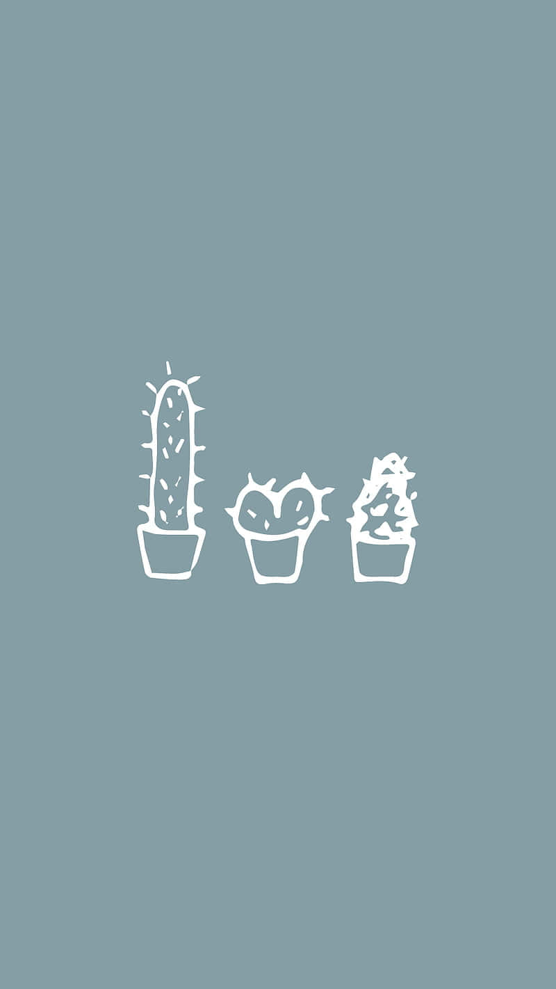 minimalist cute plant drawing, white line drawings, potted cacti, HD Phone Wallpaper