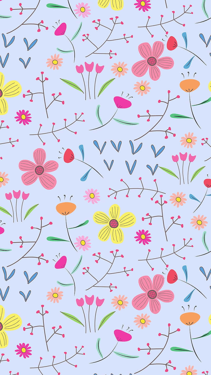 pink flowers, stylized flowers, leaves, HD Phone Wallpaper