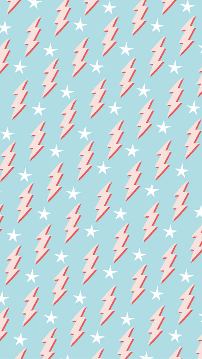 Preppy Lightning Star Pattern, light blue, red lightning bolts, SD Phone Wallpaper