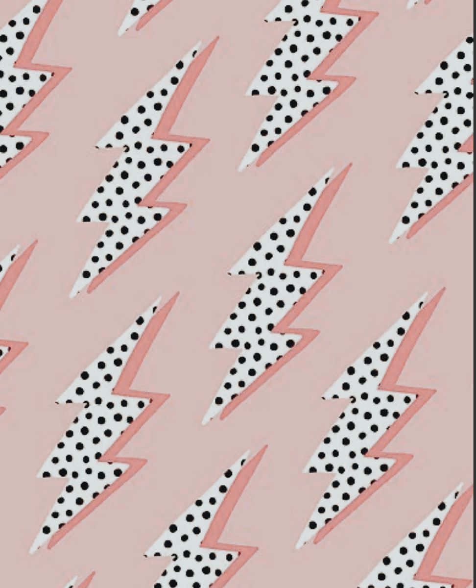 preppy pink lightning bolt pattern, white lightning bolts, black polka dots, SD Phone Wallpaper