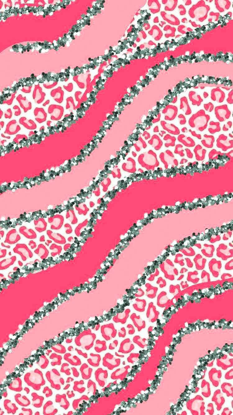 pink leopard print, glittery silver stripes, wavy pattern, HD Phone Wallpaper