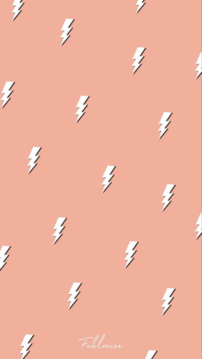 preppy pink lightning pattern, white lightning bolt icons, soft peach background, SD Phone Wallpaper