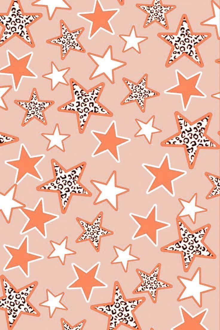 pastel pink, orange outlined stars, solid white, SD Phone Wallpaper