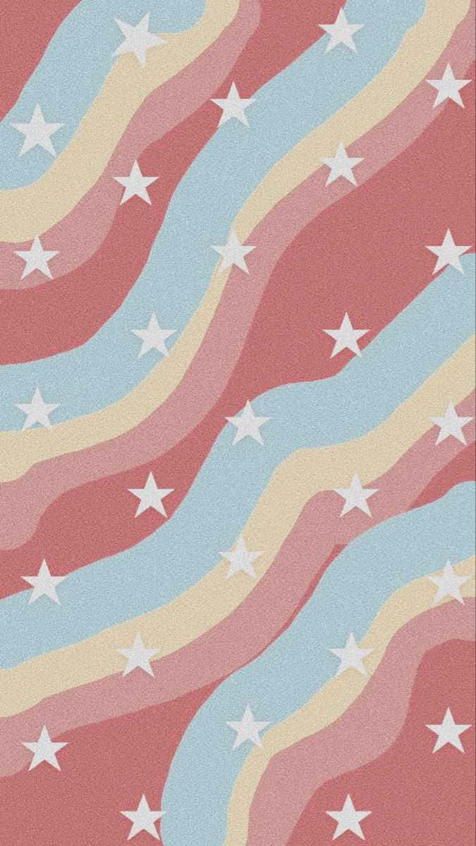 preppy star pattern, wavy background, pink blue and cream, SD Phone Wallpaper