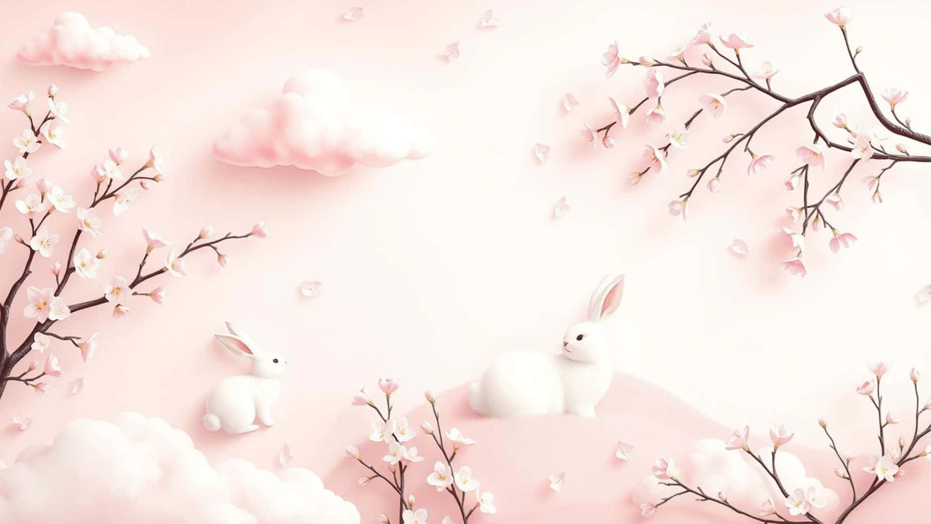pastel dreamscape, soft pink hills, blooming cherry branches, Full HD Desktop Wallpaper