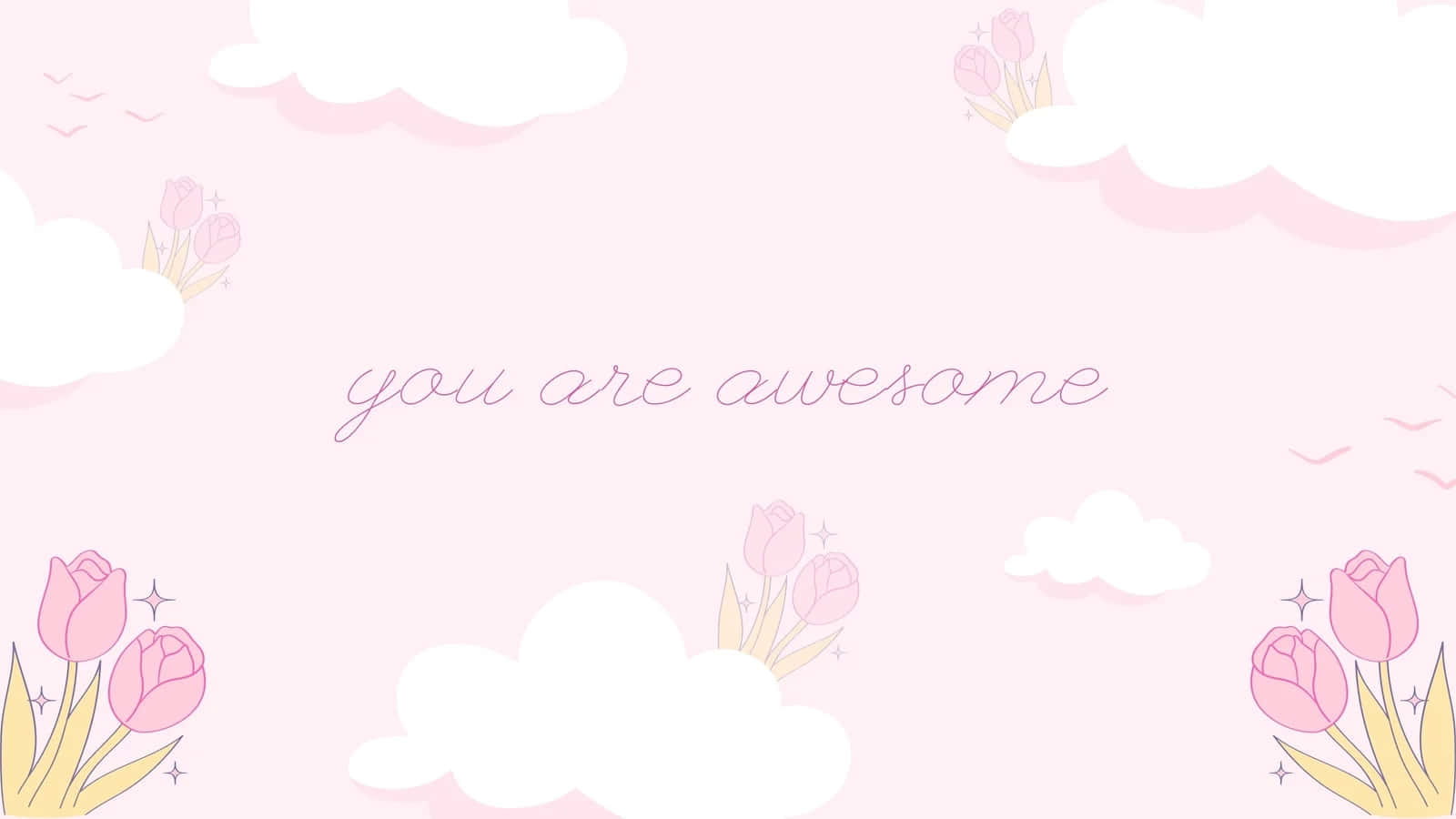 pastel pink, fluffy white clouds, pink tulips, HD Desktop Wallpaper