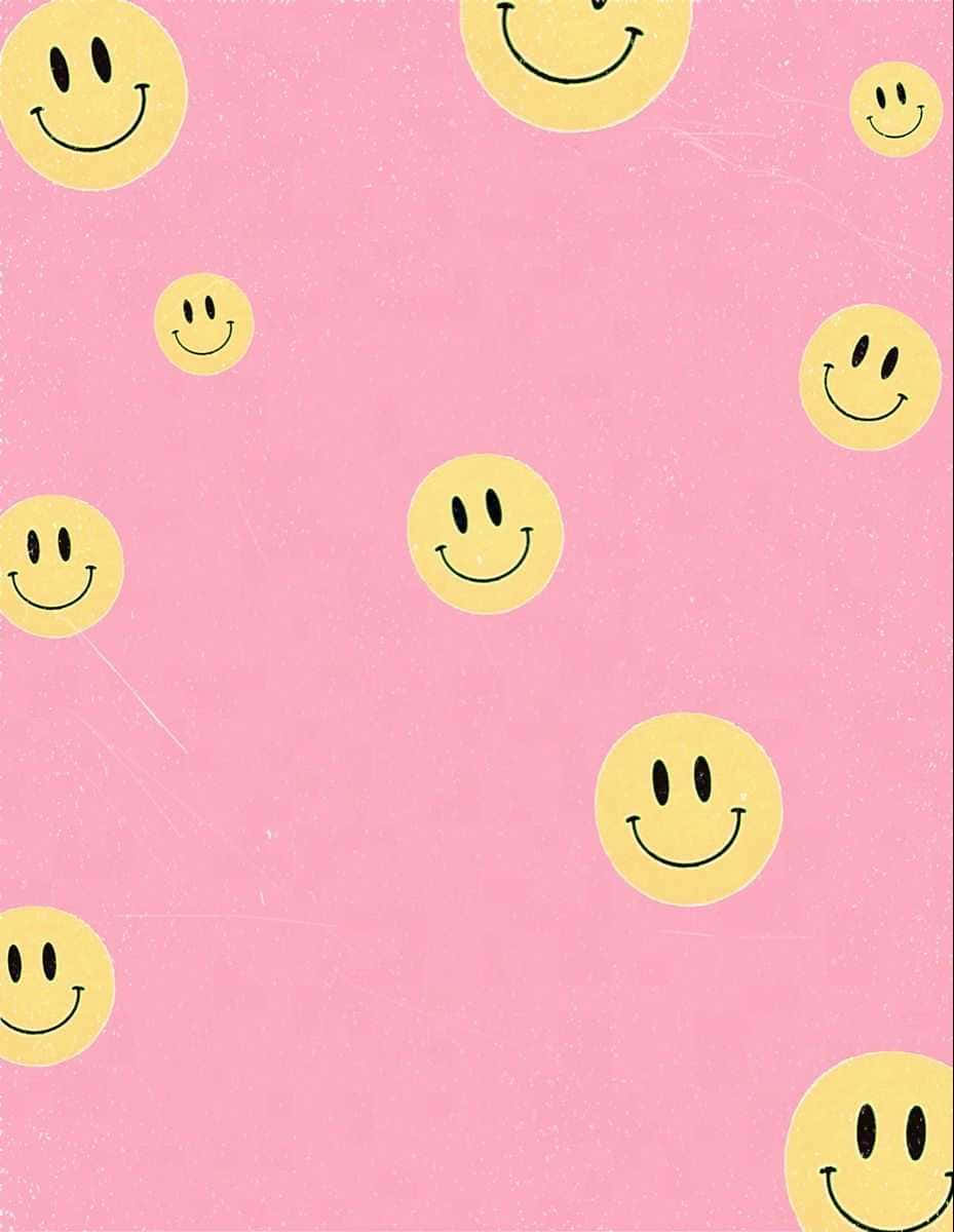 preppy pink smiley faces pattern, yellow smiley faces, textured pink background, SD Phone Wallpaper