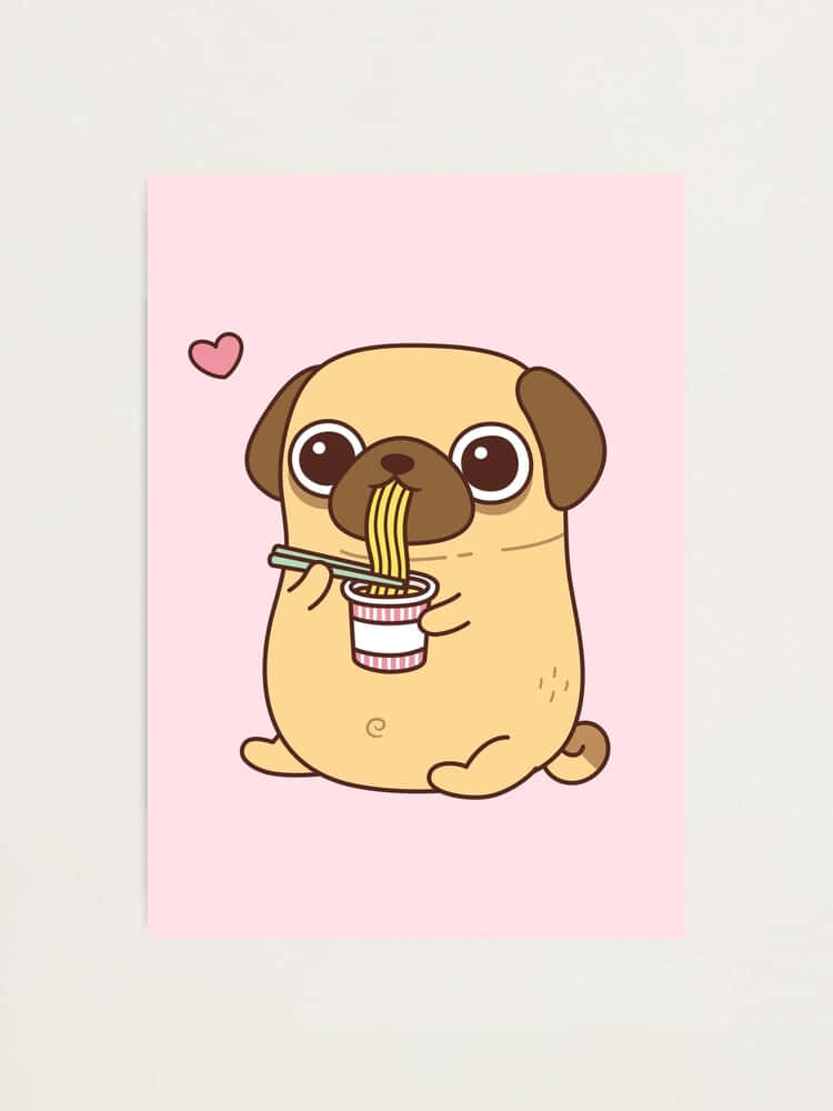 cute pug, cup of noodles, chopsticks, SD Phone Wallpaper