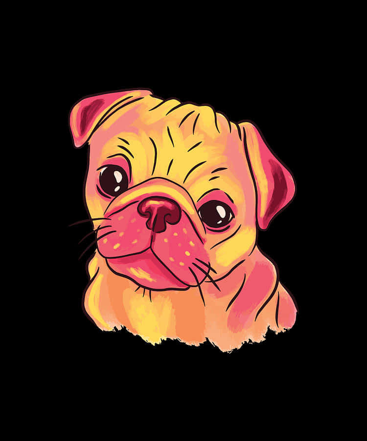 cute pug, stylized cartoon pug, warm yellow and pink fur, SD Phone Wallpaper