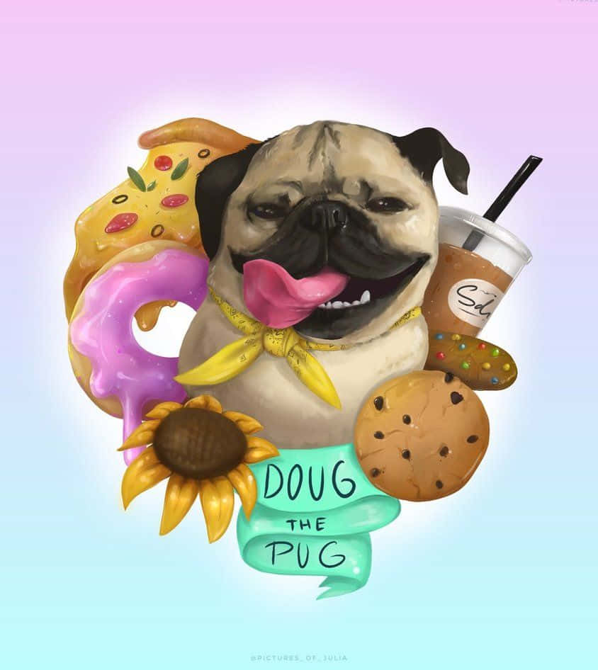 cute pug, sweets, sunflower, SD Phone Wallpaper