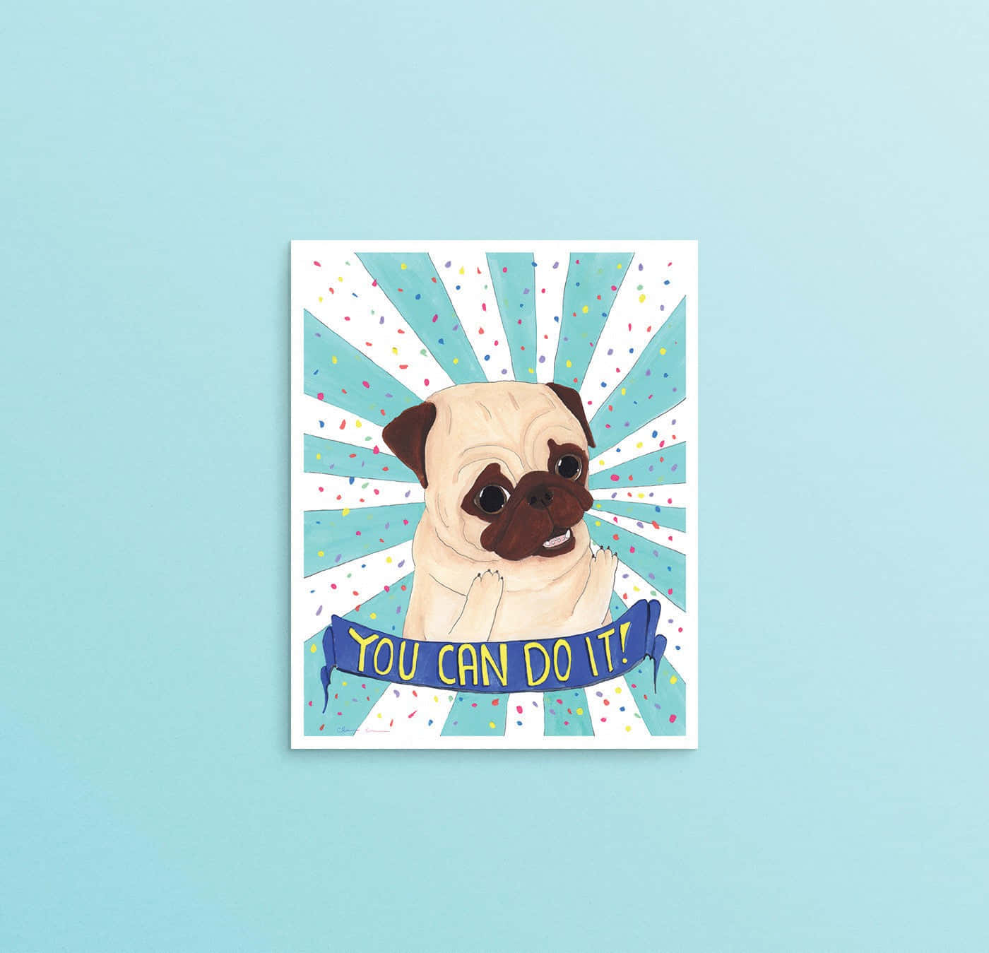 Cute Pug, YOU CAN DO IT!, colorful confetti, HD Desktop Wallpaper