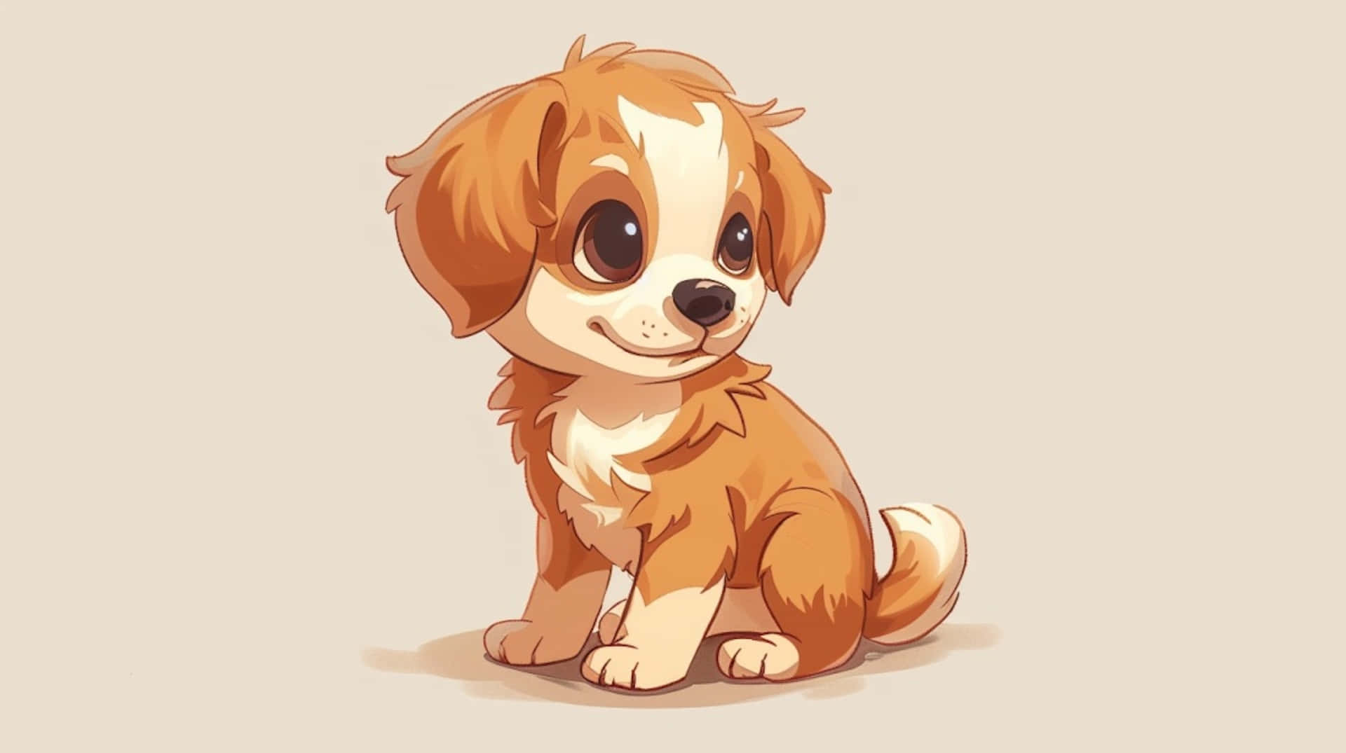 anime puppy, big brown eyes, fluffy orange and white fur, Full HD Desktop Wallpaper