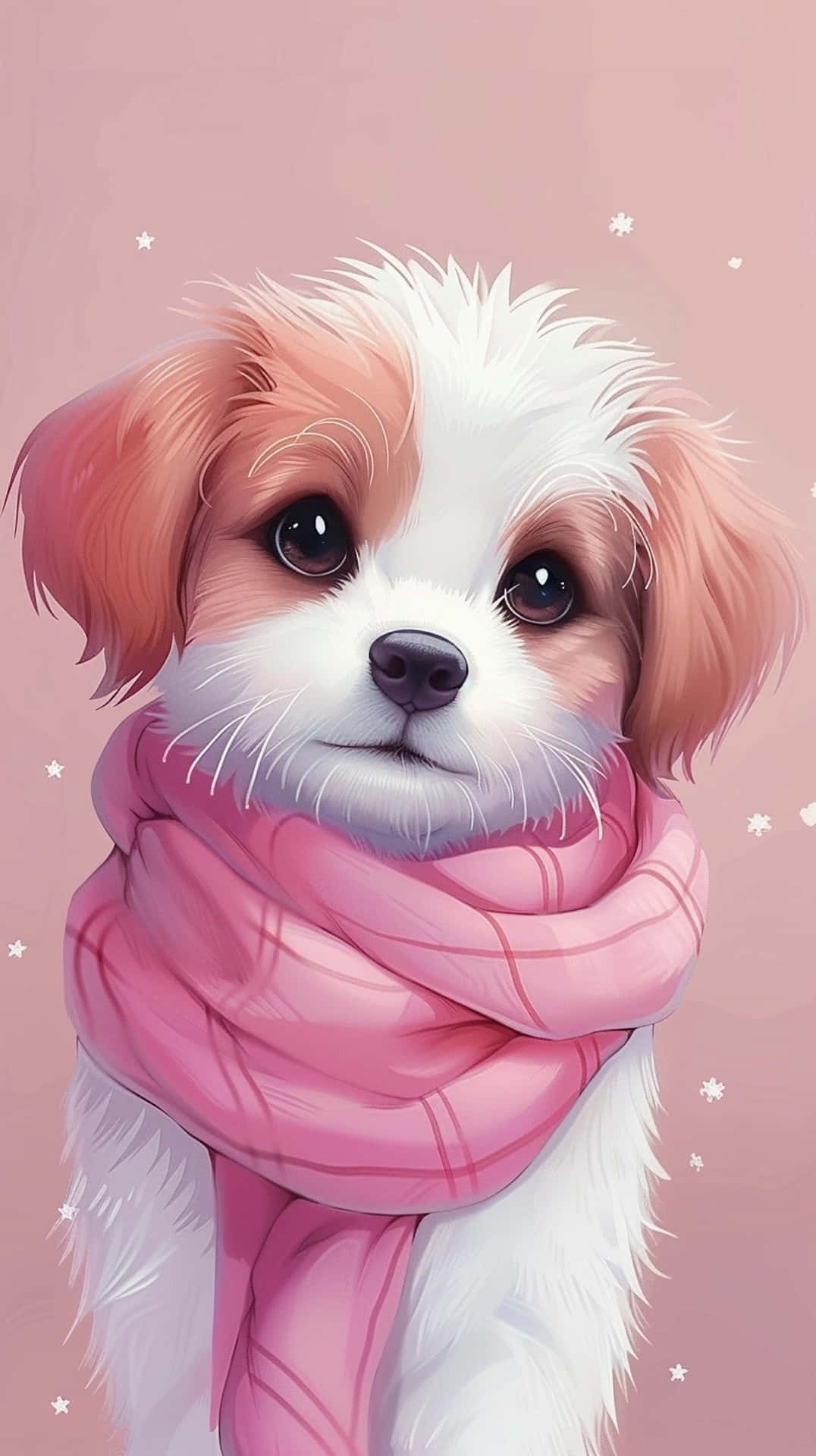 anime puppy, pink scarf, pink and white fur, Full HD Phone Wallpaper