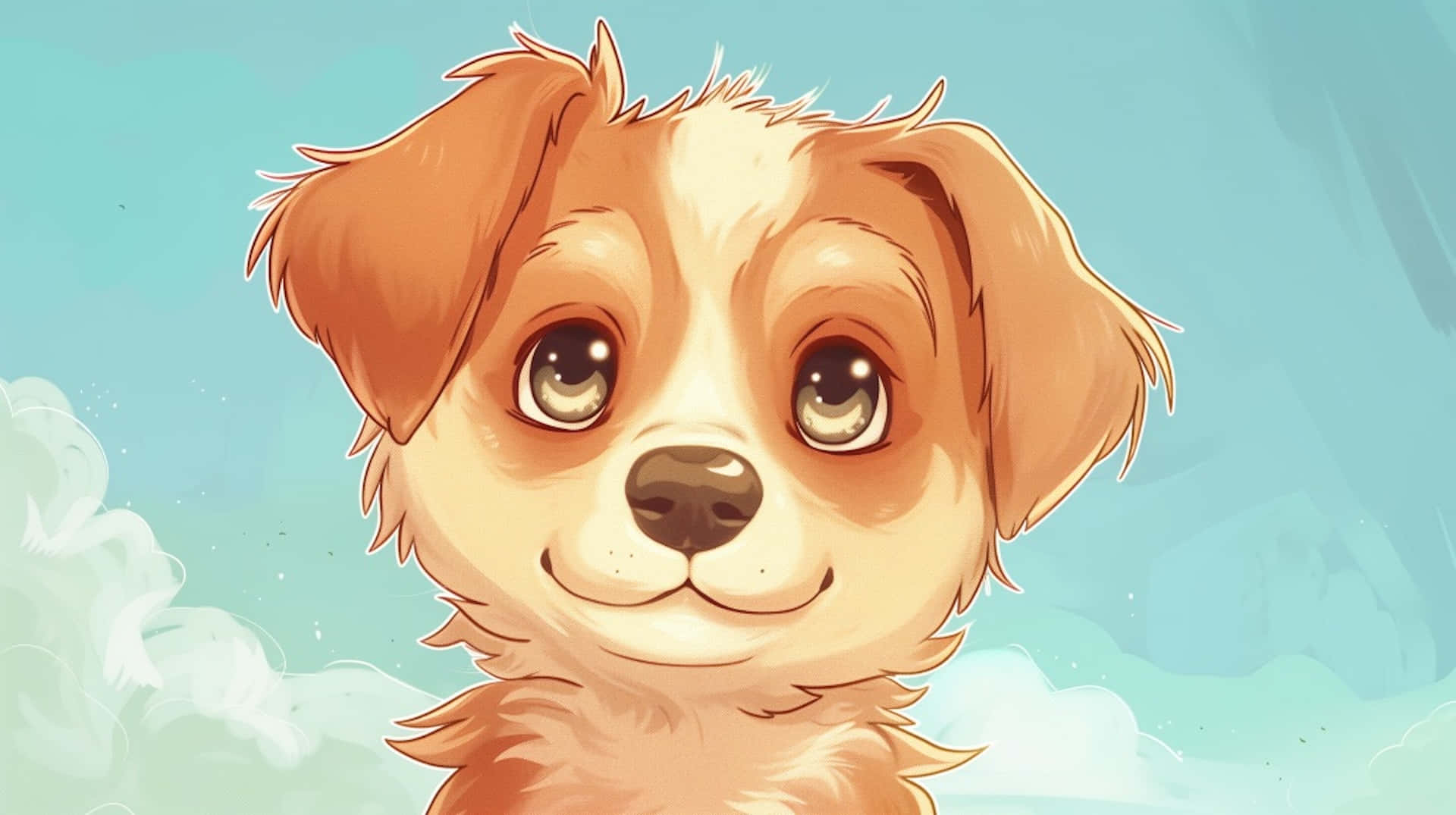 anime puppy, big brown eyes, fluffy orange fur, Full HD Desktop Wallpaper