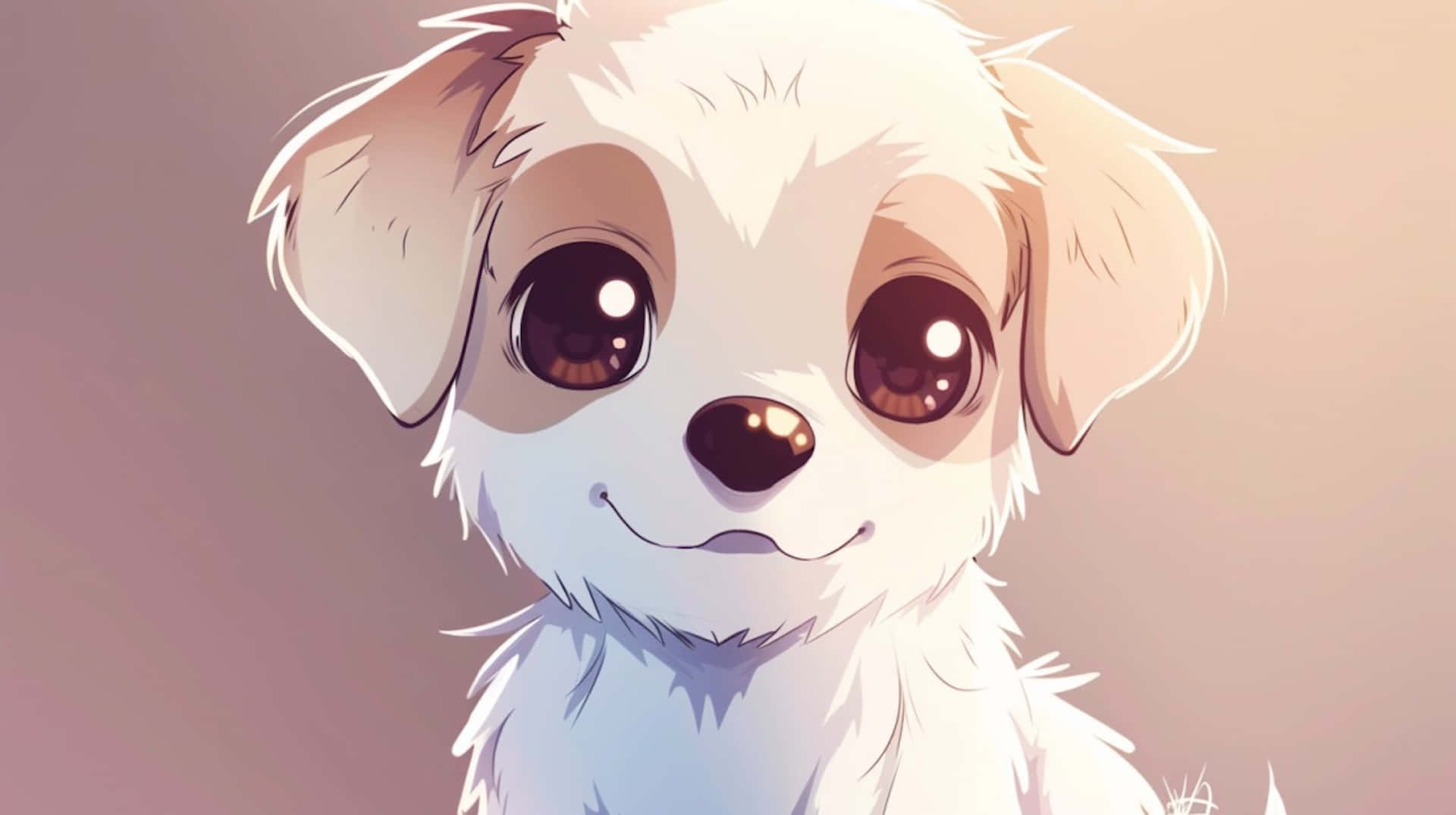 anime puppy, fluffy puppy, big brown eyes, Full HD Desktop Wallpaper
