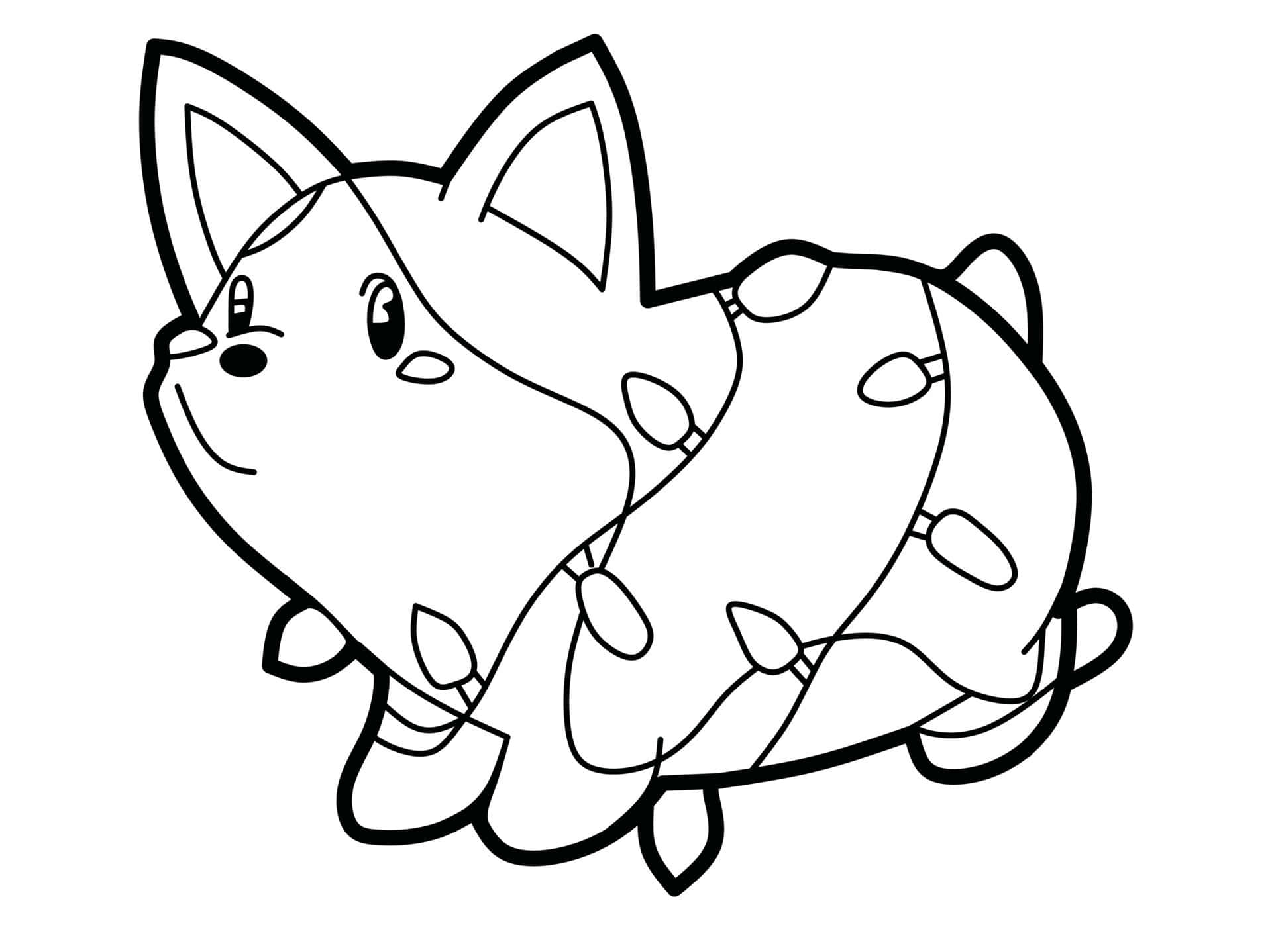 corgi, black and white line drawing, string lights, Full HD Desktop Wallpaper