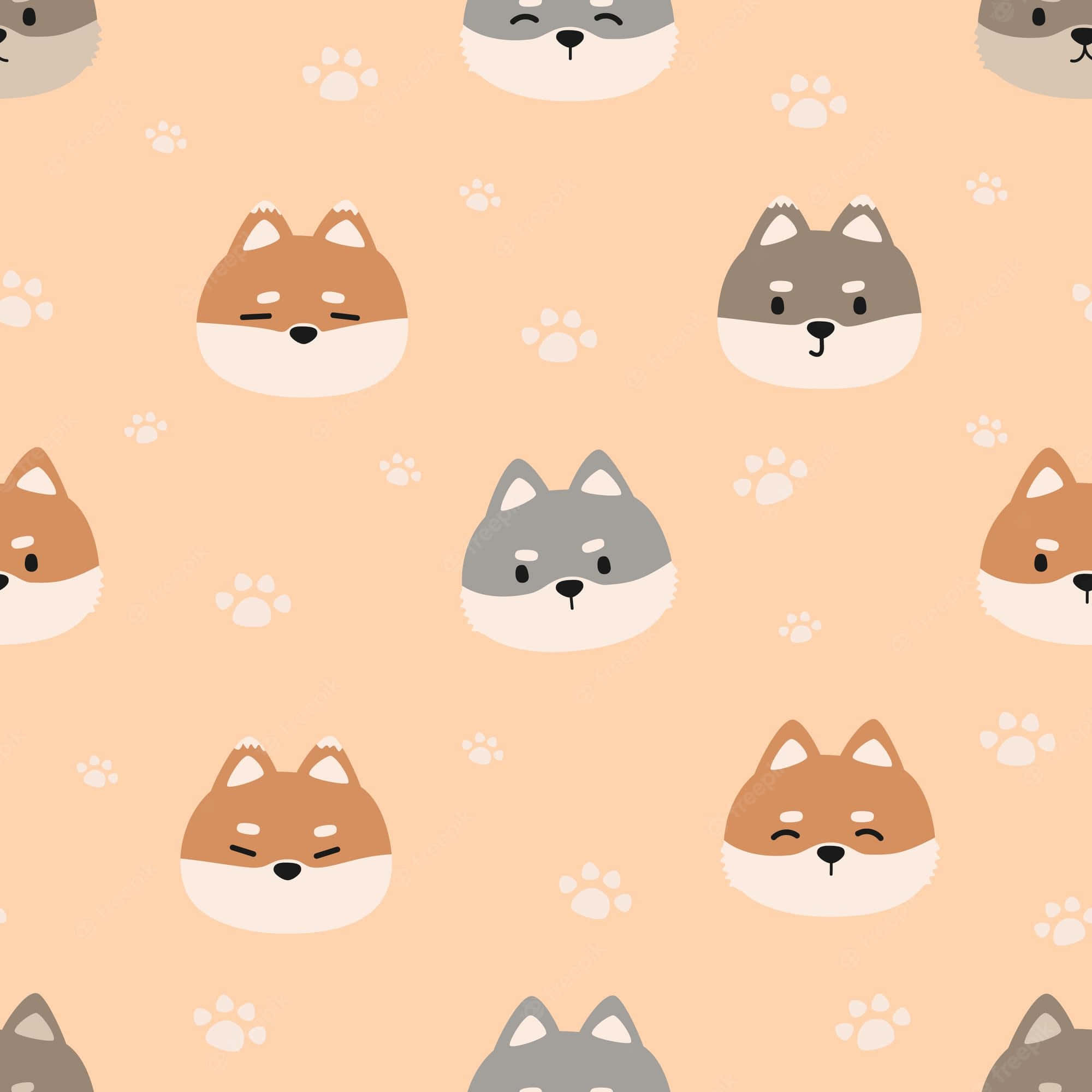 shiba inu, paw prints, soft peach background, Full HD Desktop Wallpaper