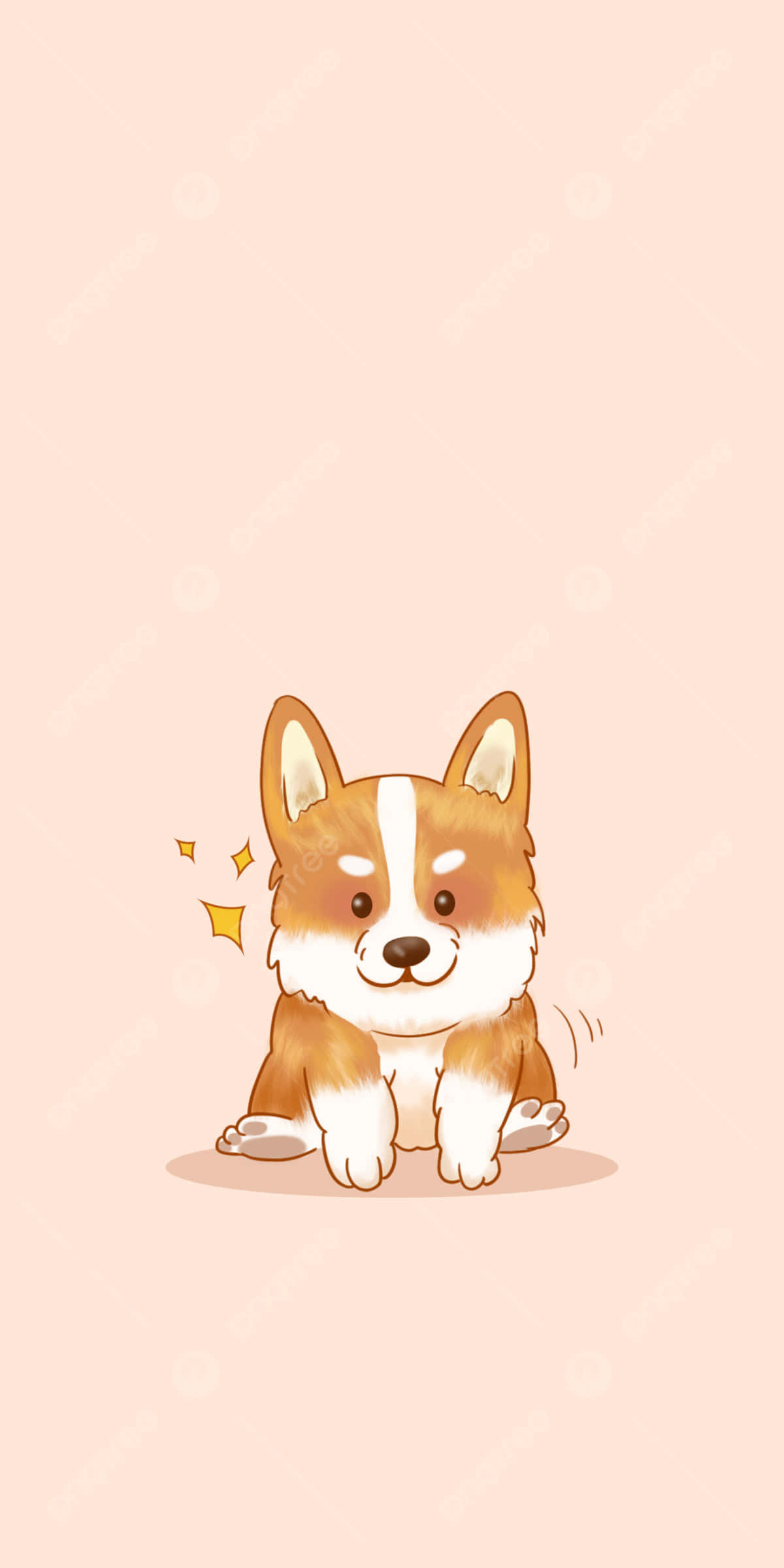 cute cartoon corgi puppy, brown and white fur, soft pink background, Full HD Phone Wallpaper