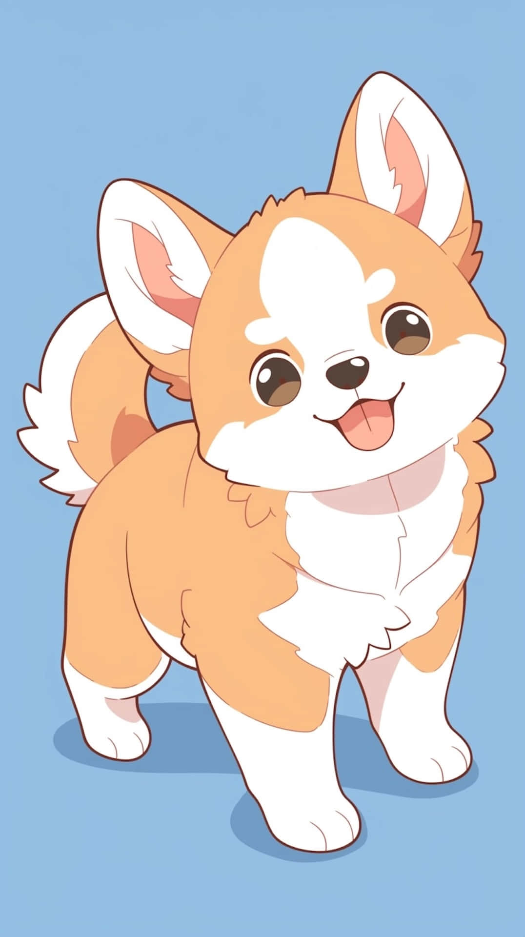 anime corgi puppy, orange and white fur, soft blue background, Full HD Phone Wallpaper