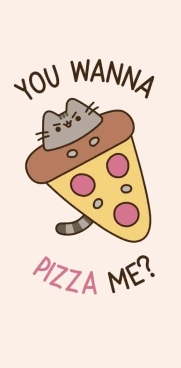 Cute Pusheen, pink pepperoni, slice of pizza, HD Phone Wallpaper