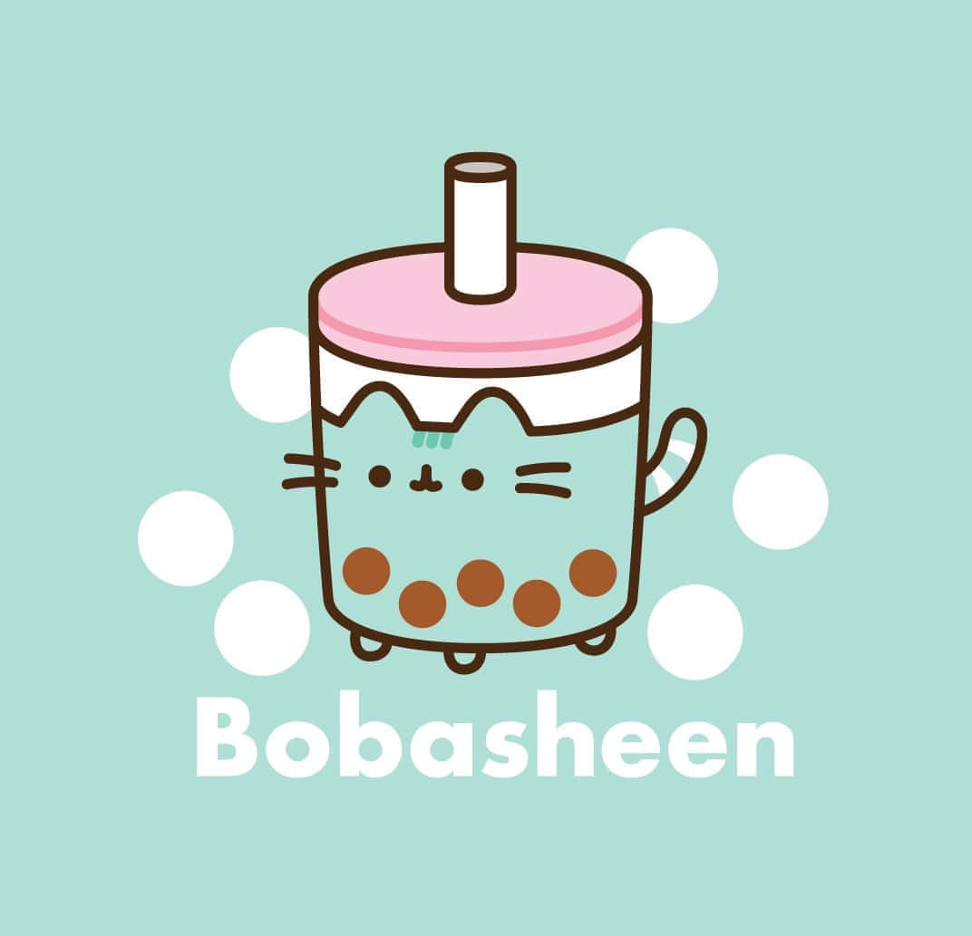 Cute Pusheen, brown boba pearls, straw, SD Desktop Wallpaper