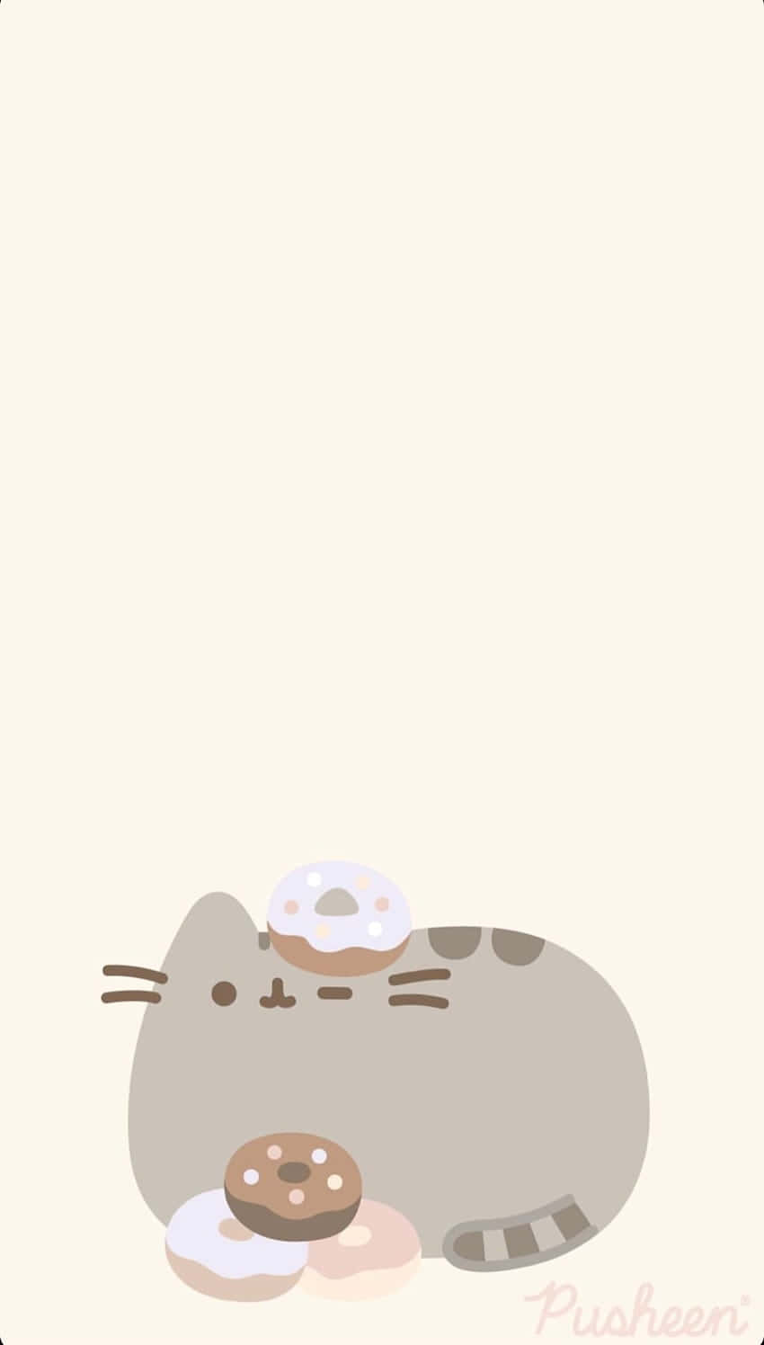 Pusheen, chubby gray cat, donut, HD Phone Wallpaper