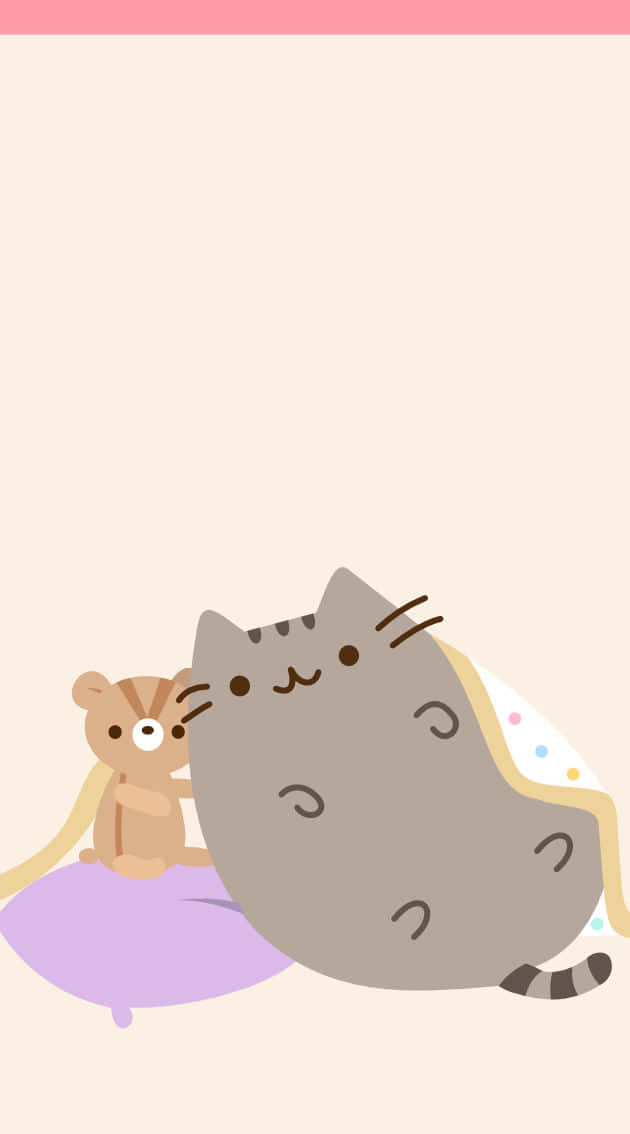 Cute Pusheen, gray cat, brown bear, SD Phone Wallpaper