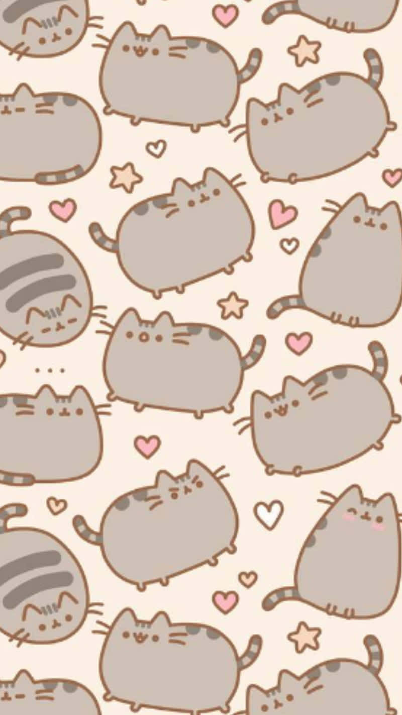 Pusheen, chubby cartoon cat, hearts, HD Phone Wallpaper