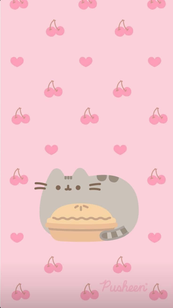 Pusheen, gray cat, cherry pie, HD Phone Wallpaper