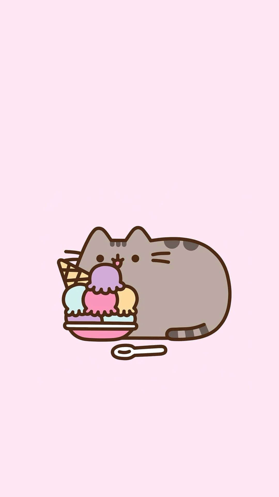 Pusheen, gray cat, striped tail, Full HD Phone Wallpaper