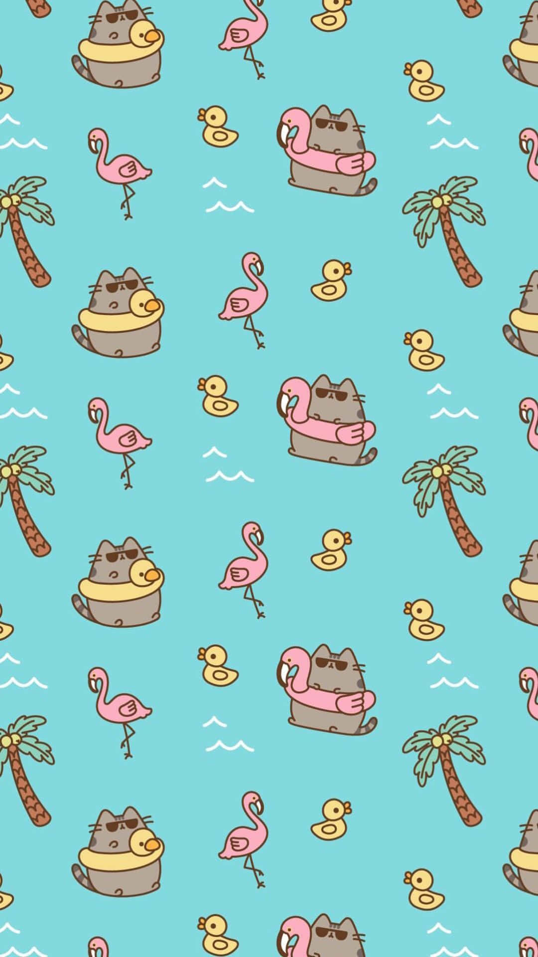 Cute Pusheen, turquoise, cartoon cats, Full HD Phone Wallpaper