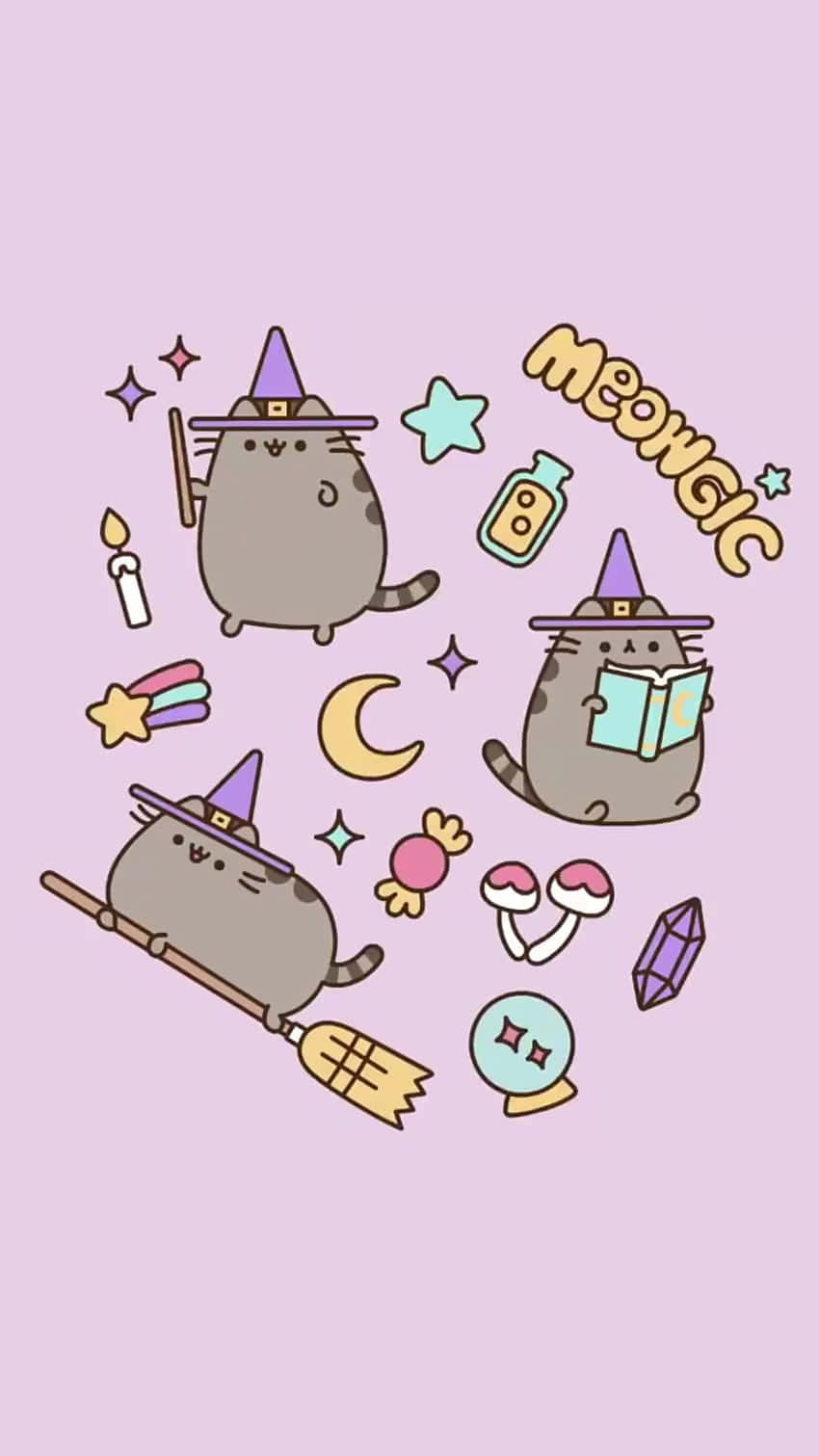 Pusheen, witch hats, stars, HD Phone Wallpaper