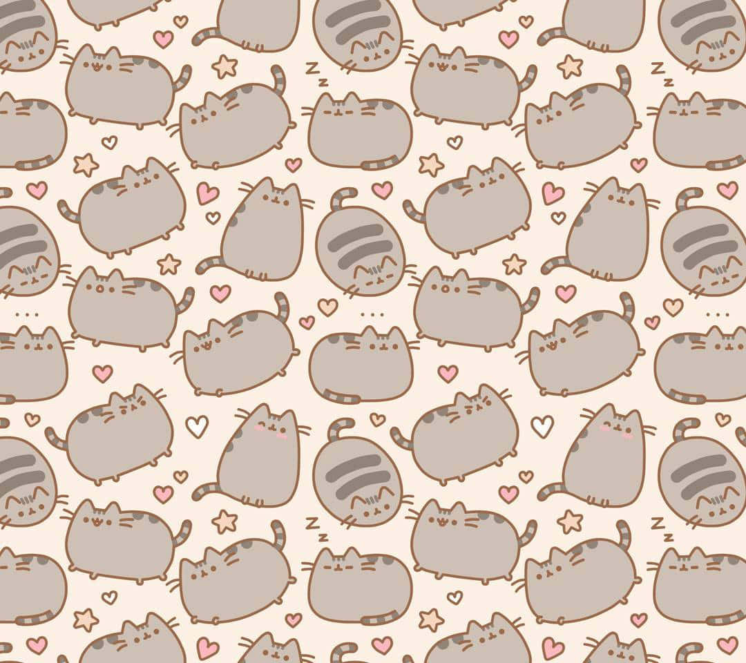 Pusheen, chubby cats, hearts, SD Desktop Wallpaper