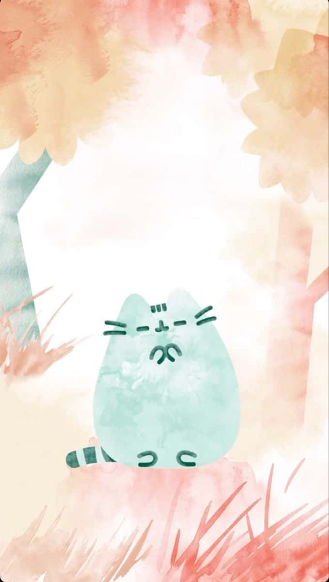 Cute Pusheen, mint green, grumpy face, SD Phone Wallpaper