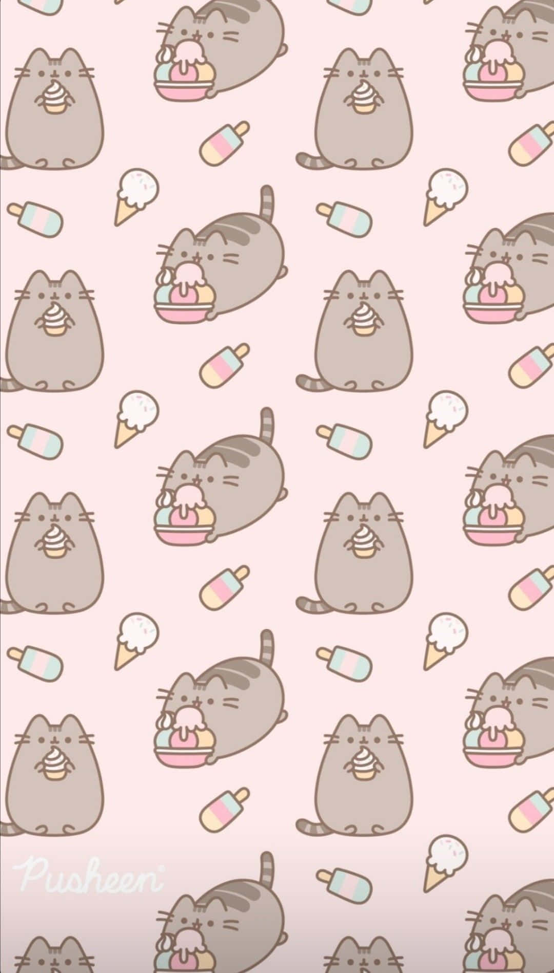 Pusheen, ice cream treats, soft pink background, HD Phone Wallpaper