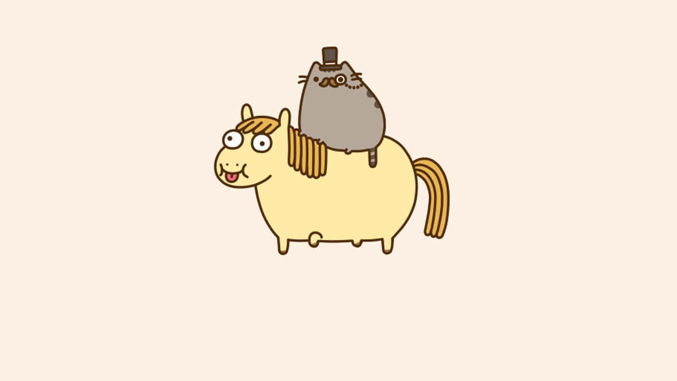 Pusheen, top hat, yellow horse, HD Desktop Wallpaper