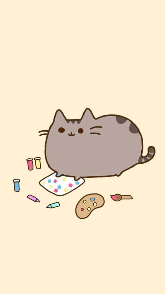Cute Pusheen, chubby gray cat, polka dot cloth, SD Phone Wallpaper
