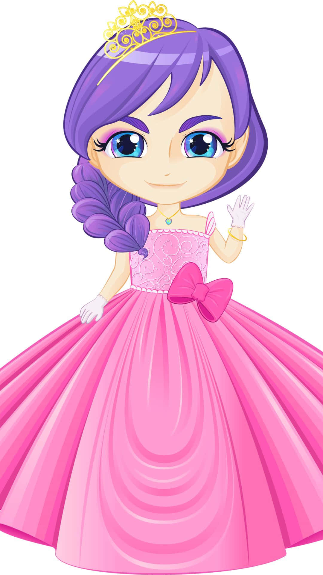 Cute Queen, purple hair, pink gown, Full HD Phone Wallpaper
