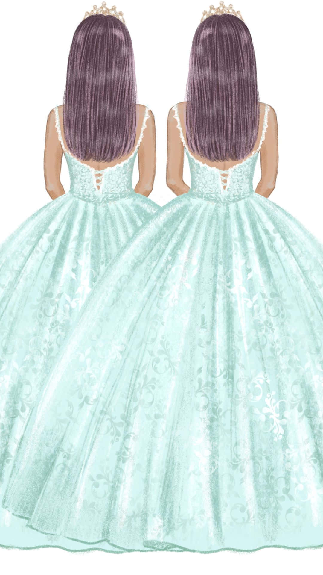 cute queen, mint green ball gowns, purple hair, Full HD Phone Wallpaper