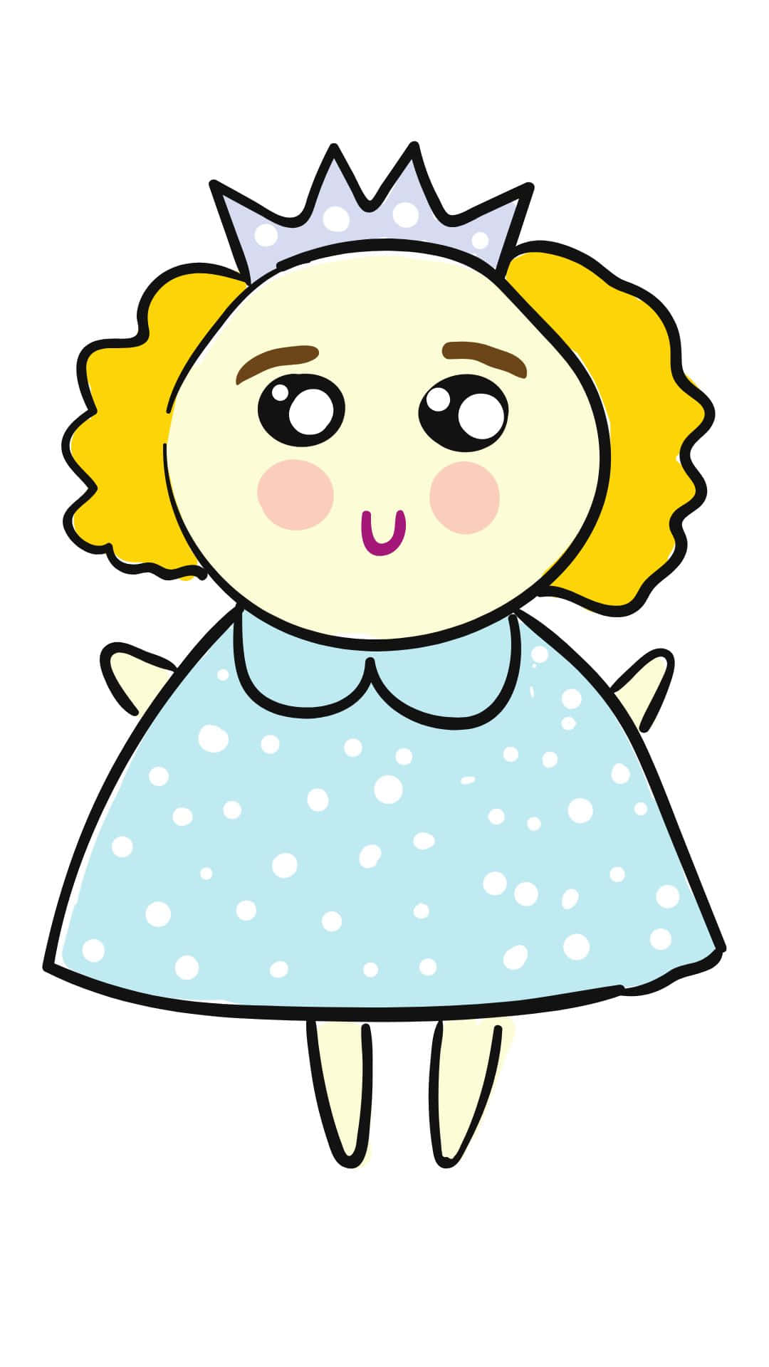 cute queen, yellow pigtails, blue polka dot dress, Full HD Phone Wallpaper